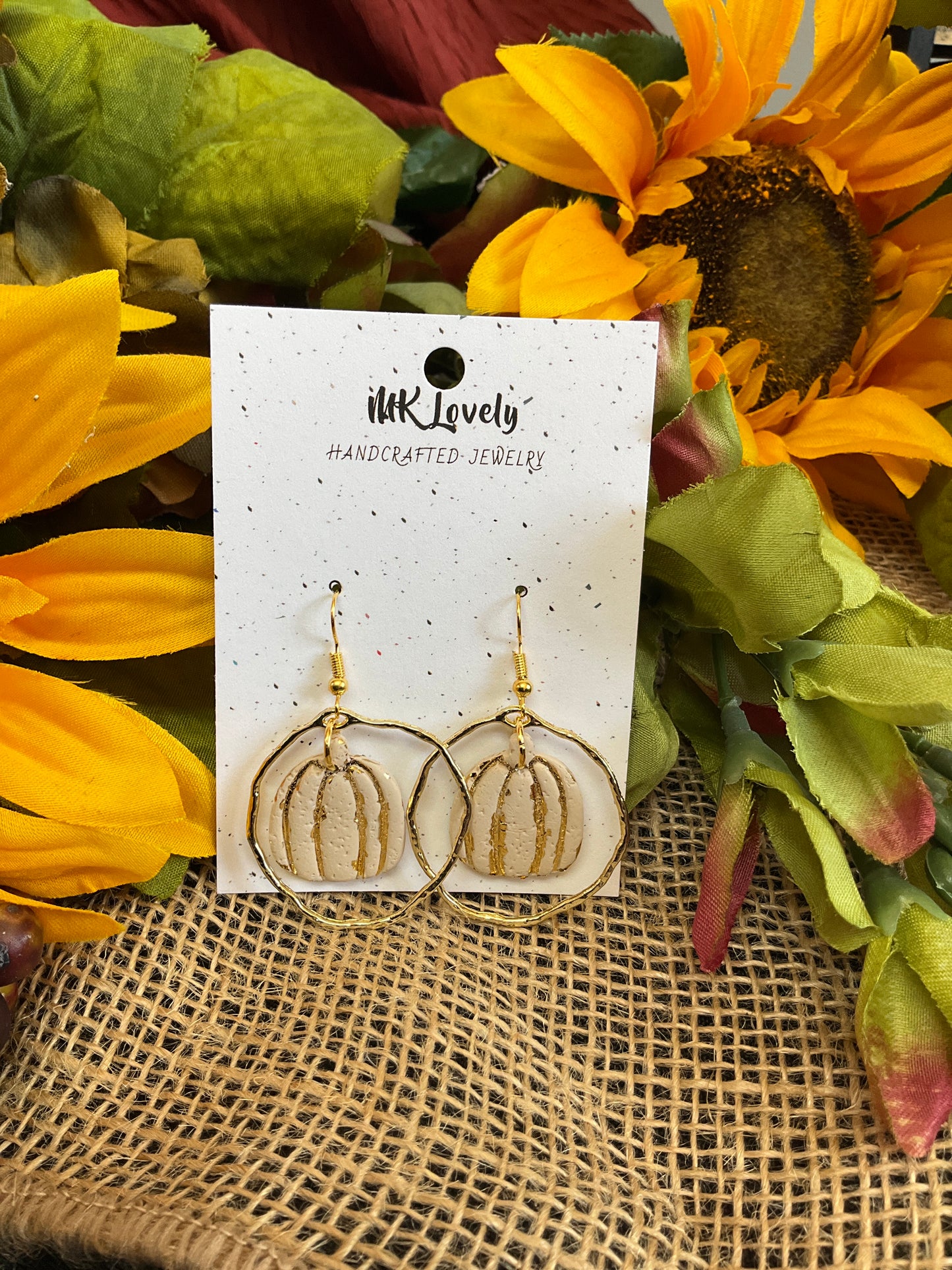 Gold foiled pumpkin dangle earrings
