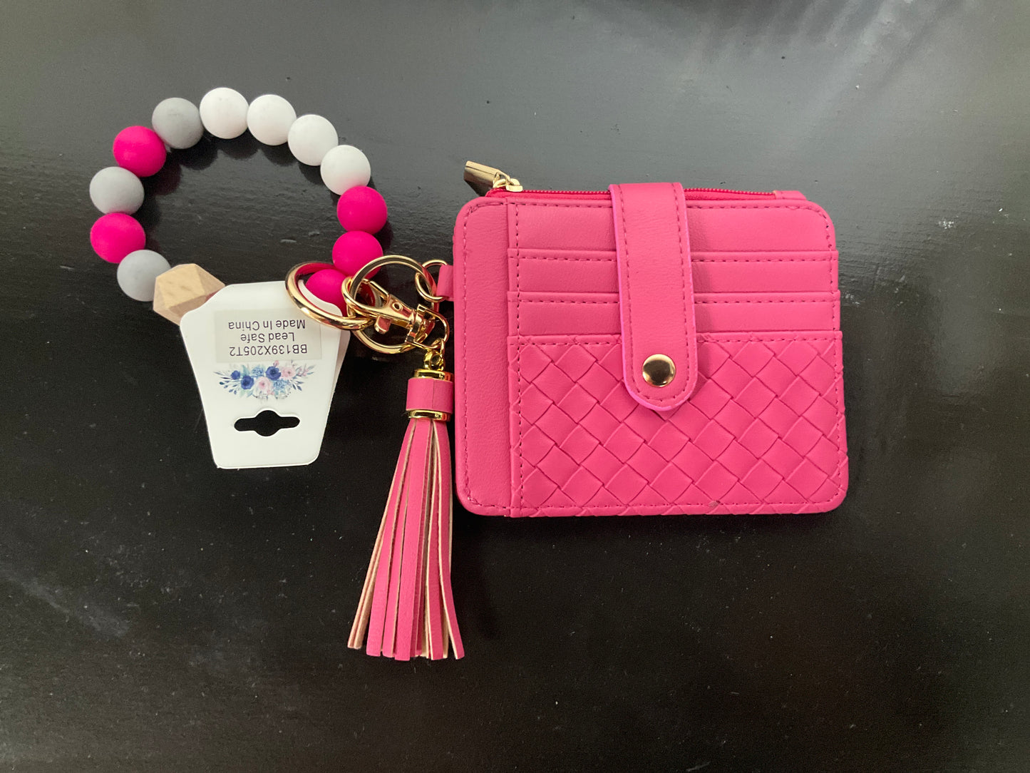 Nina quilted beaded keychain bracelet wallet
