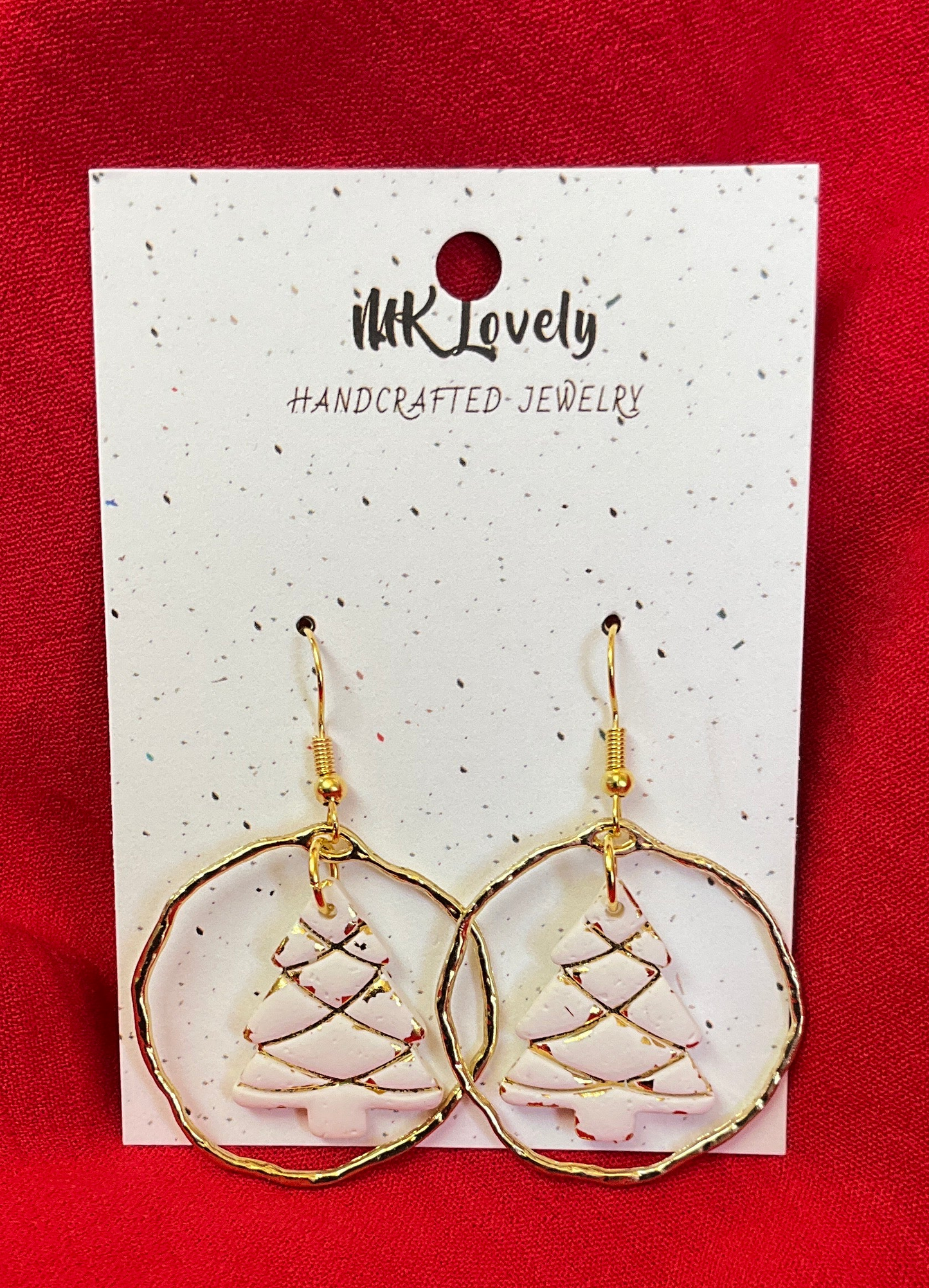 Gold foiled Christmas tree dangle earrings