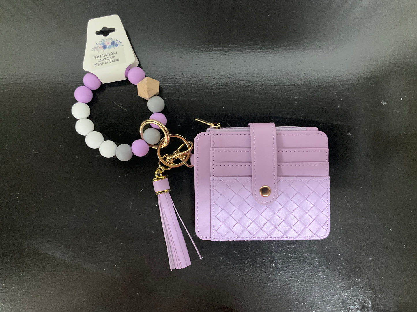 Nina quilted beaded keychain bracelet wallet