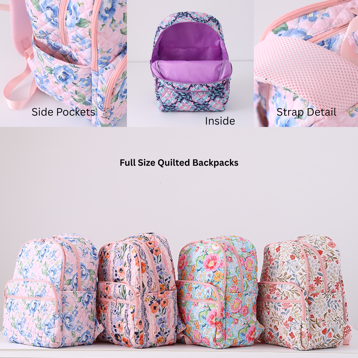 Quilted Full Size Backpack Pink Lemonade Floral