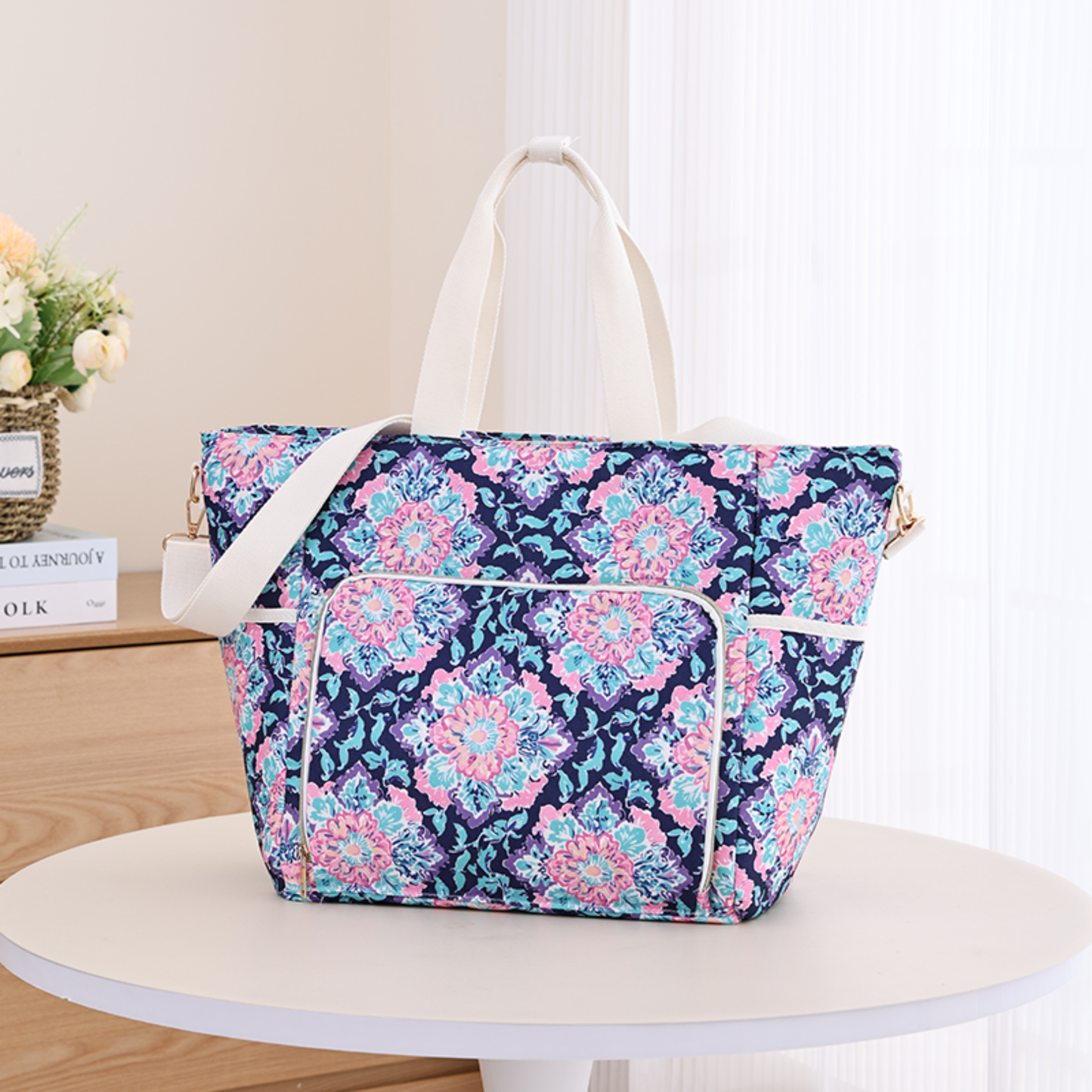 Floral Insulated Canvas Cooler Bag Embroidery Blank