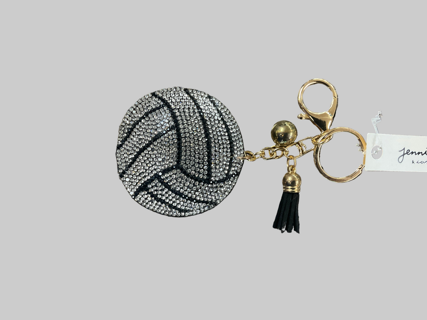 Bling studded volleyball tassel keychain/bag charm