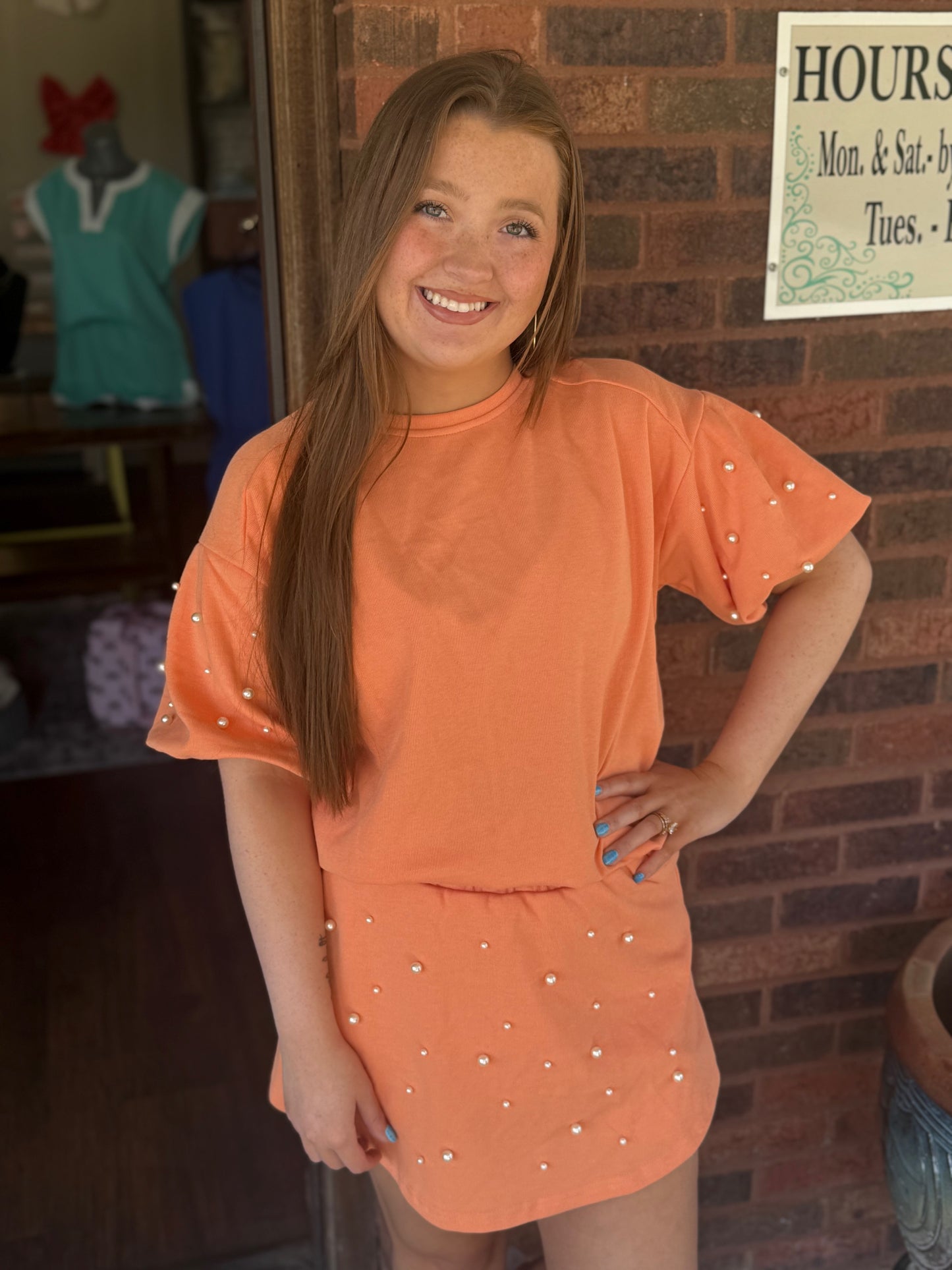 Creamsicle Pearl Lounge set with Skort
