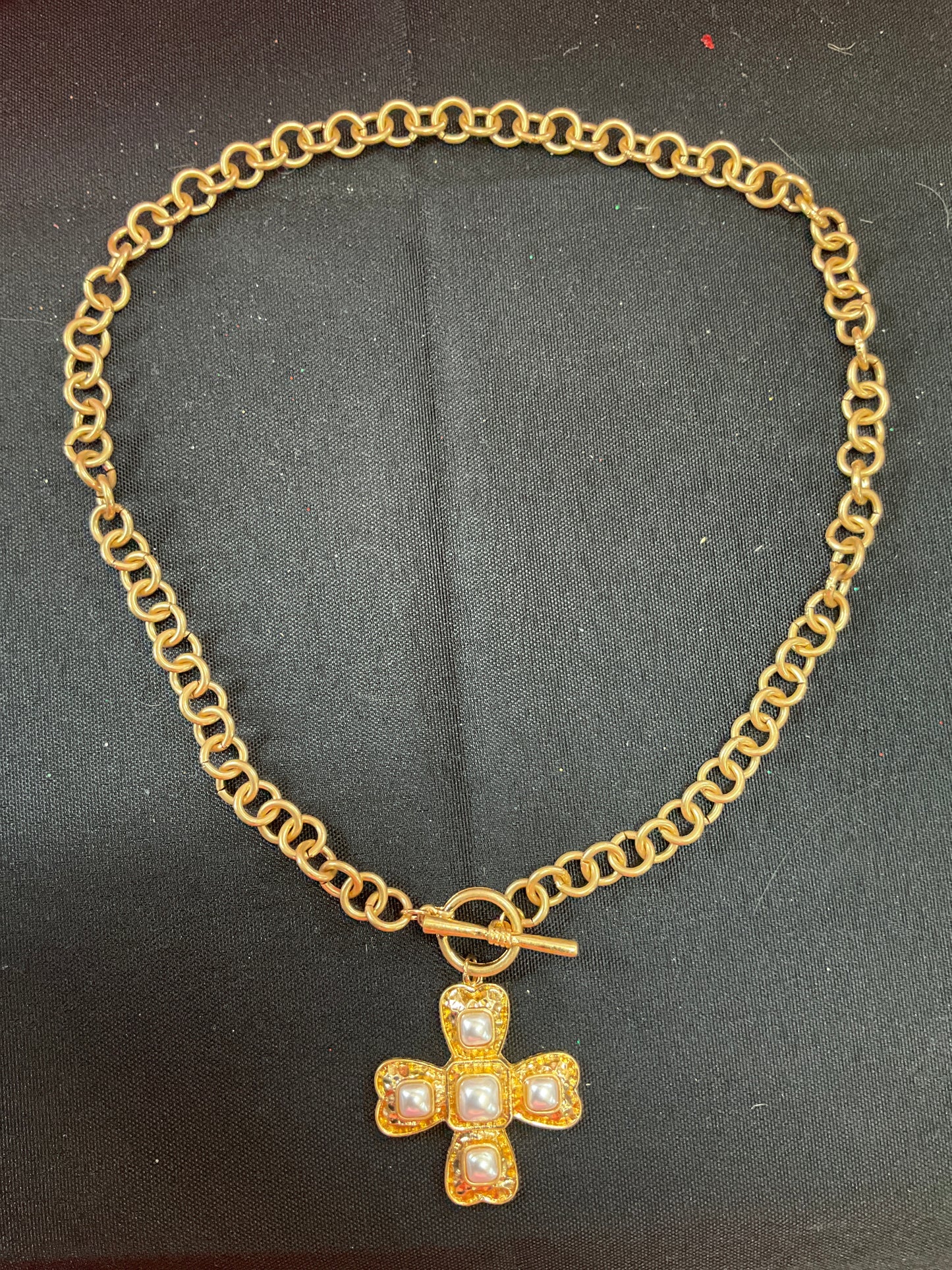 Palazzo Pearl & Good Cross Necklace Worn Gold
