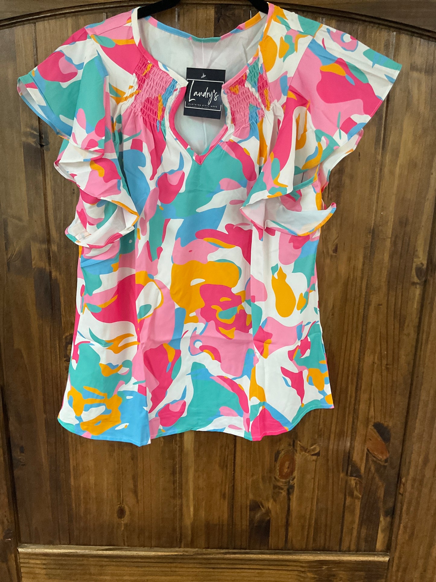 Abstract Flutter Sleeve Blouse