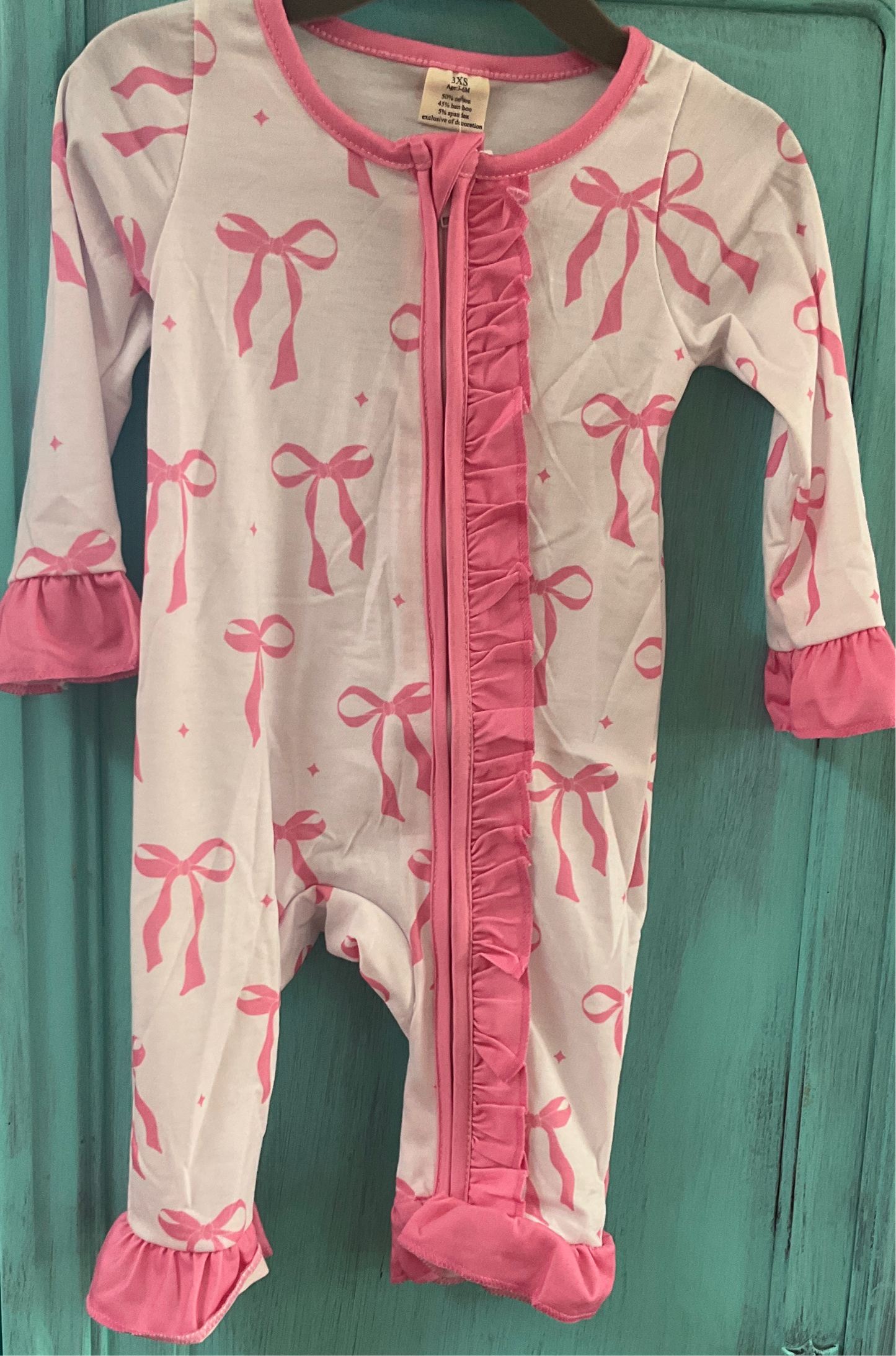 Girls Pink Bow Ruffle Sleeper