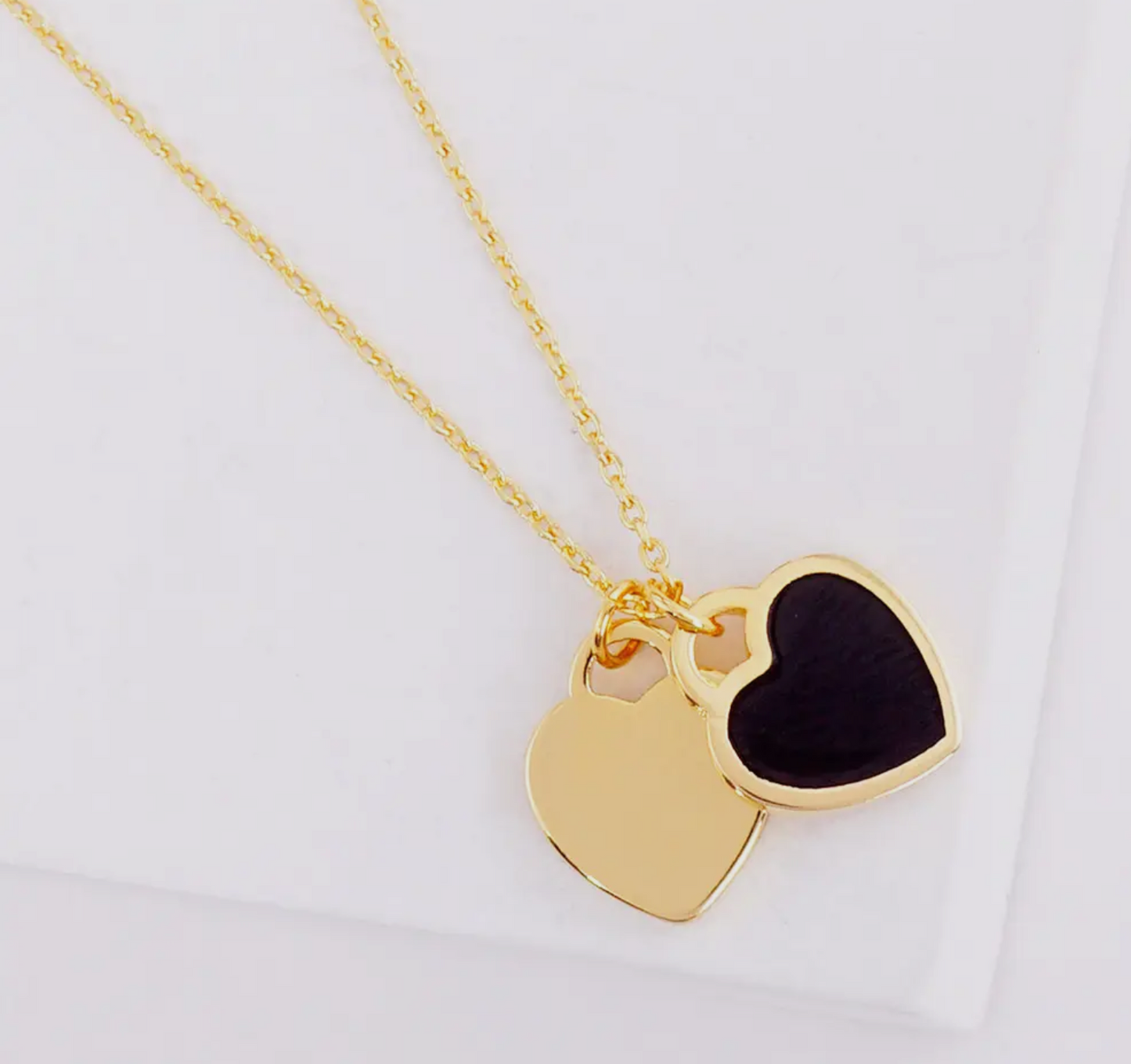 Black Double Heart Pendant Necklace
