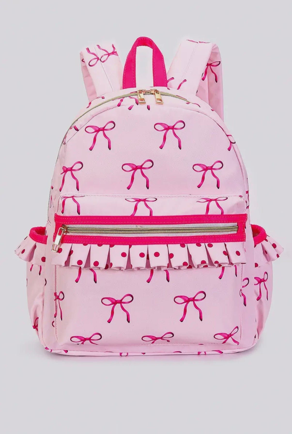 Bow Print Girls Ruffle Backpack