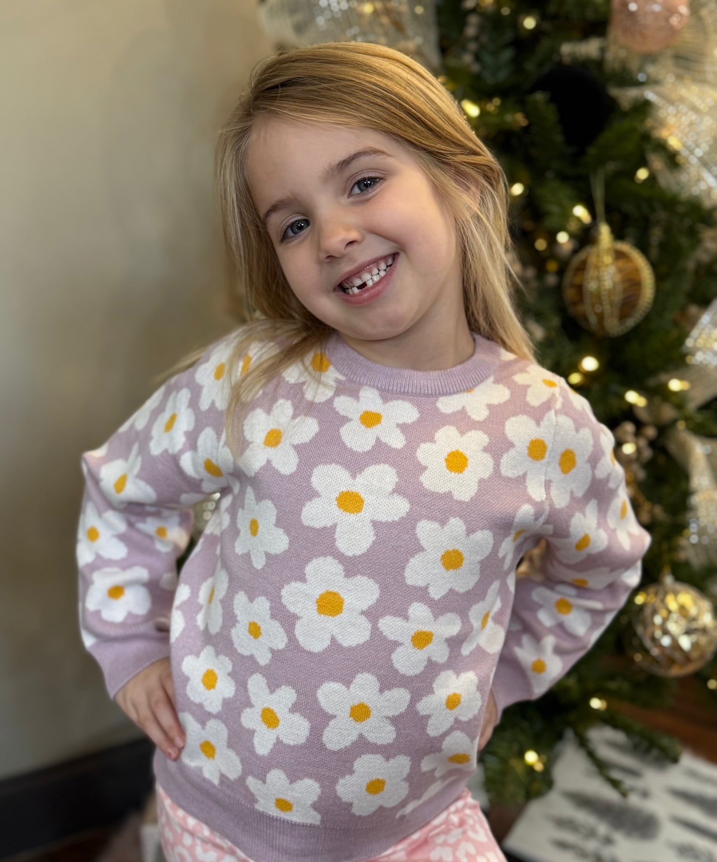 Girls purple & yellow Love You Bunches Sweater