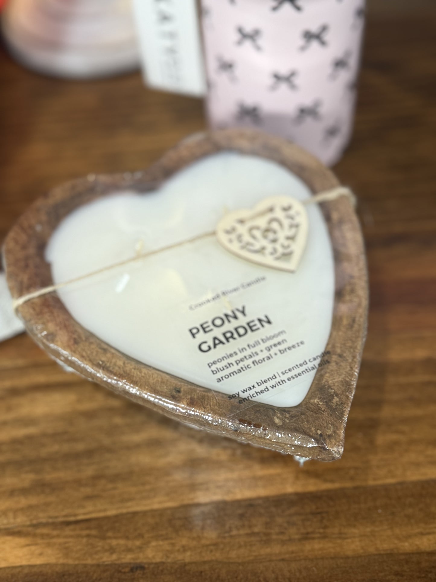 Heart Shaped Wood Bowl Candle