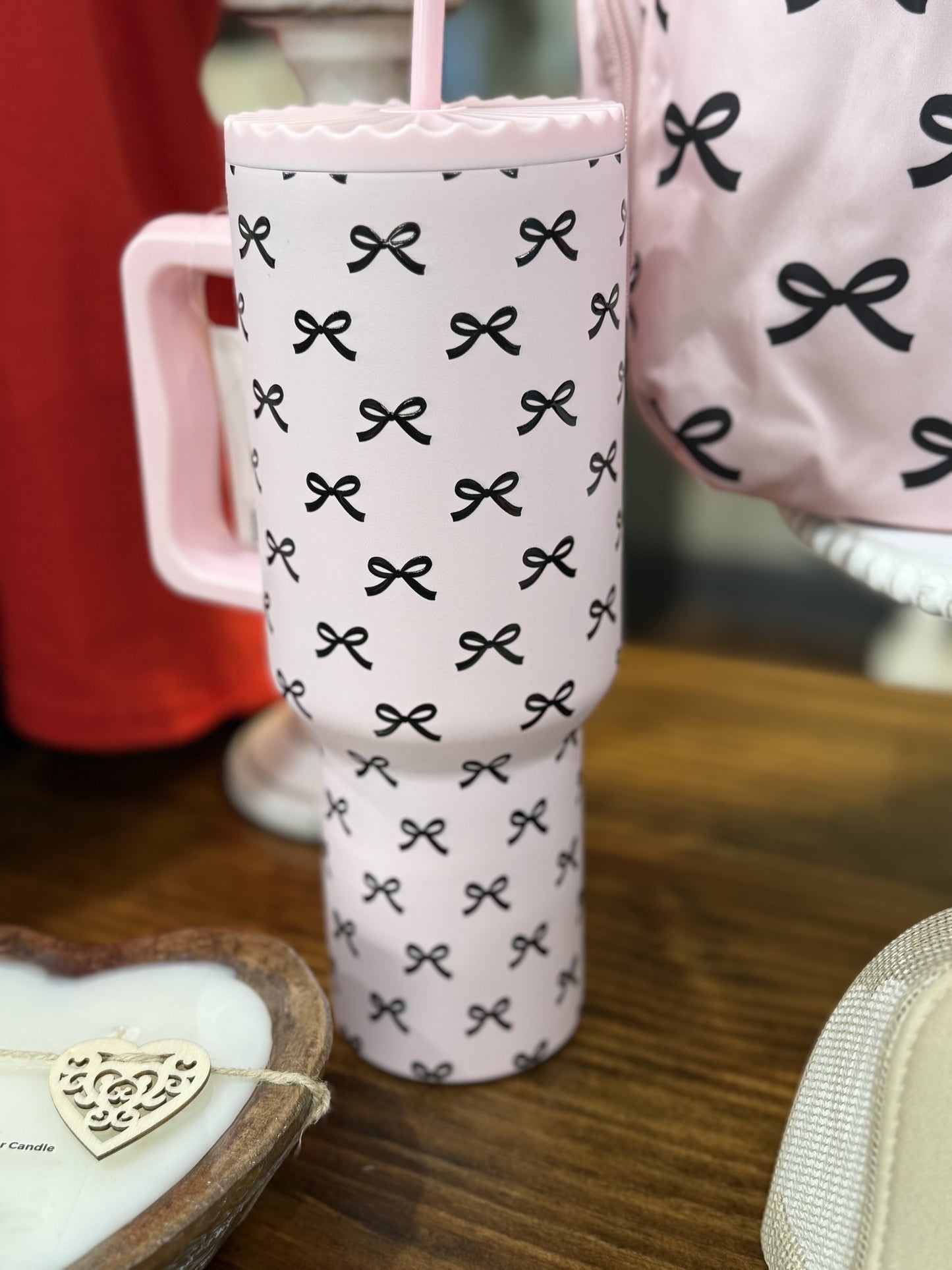 Black & Pink Mini Bows 38oz Tumbler w/ handle