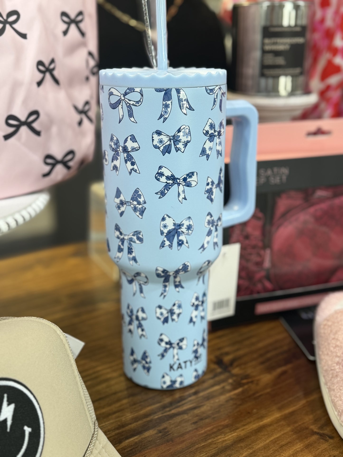 Blue Coquette Bows 38oz Tumbler w/ handle