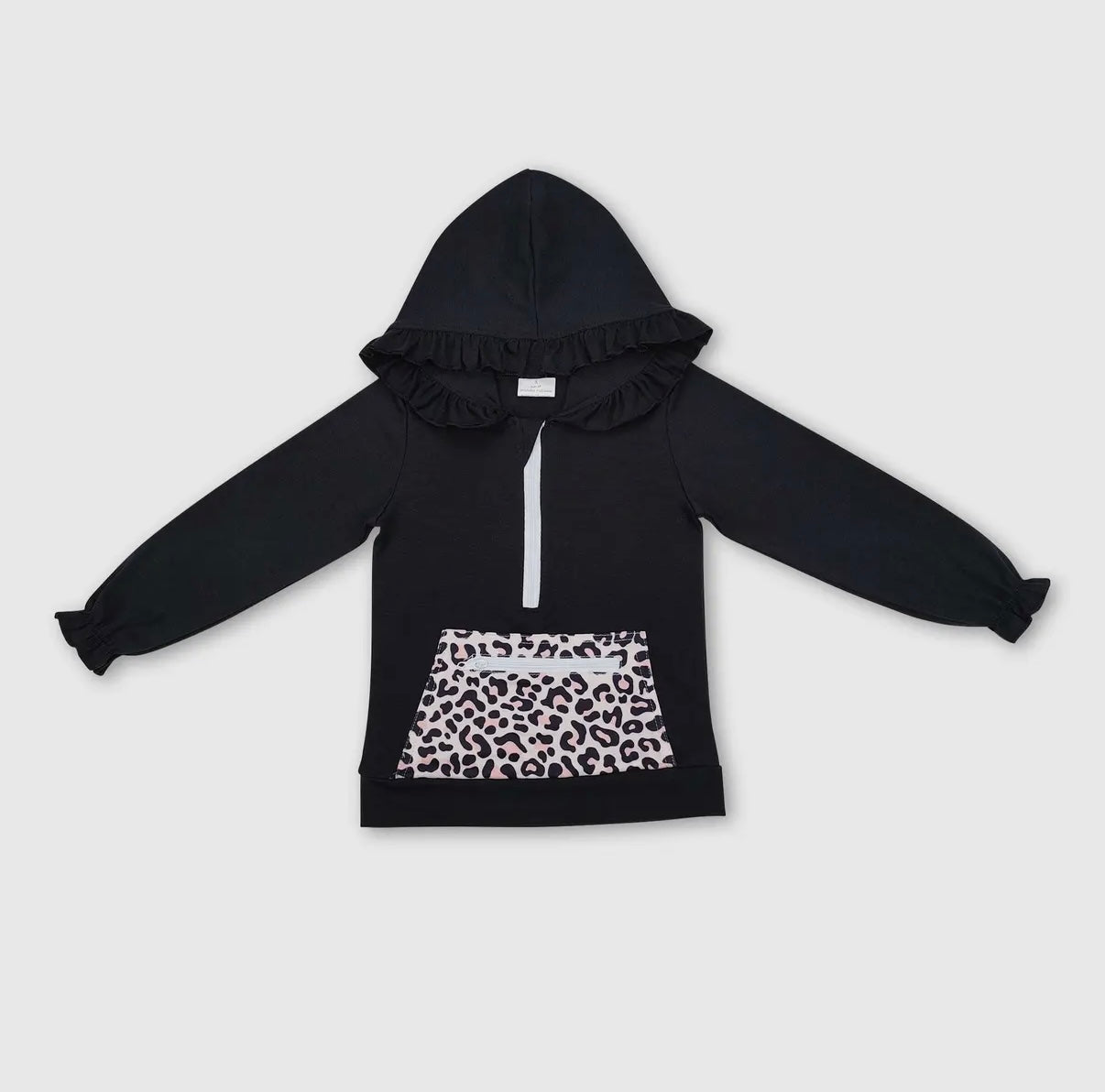 Girl's Black Leopard Half-Zip Hoodie
