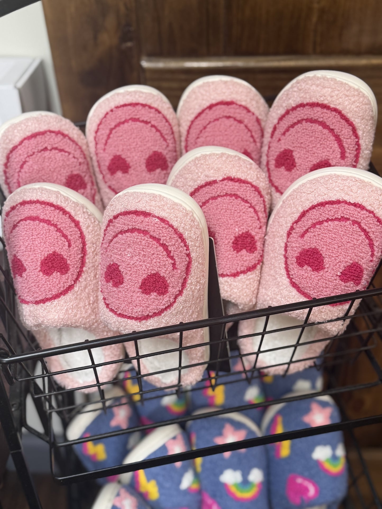 Kids Pink Heart Smiley Slippers