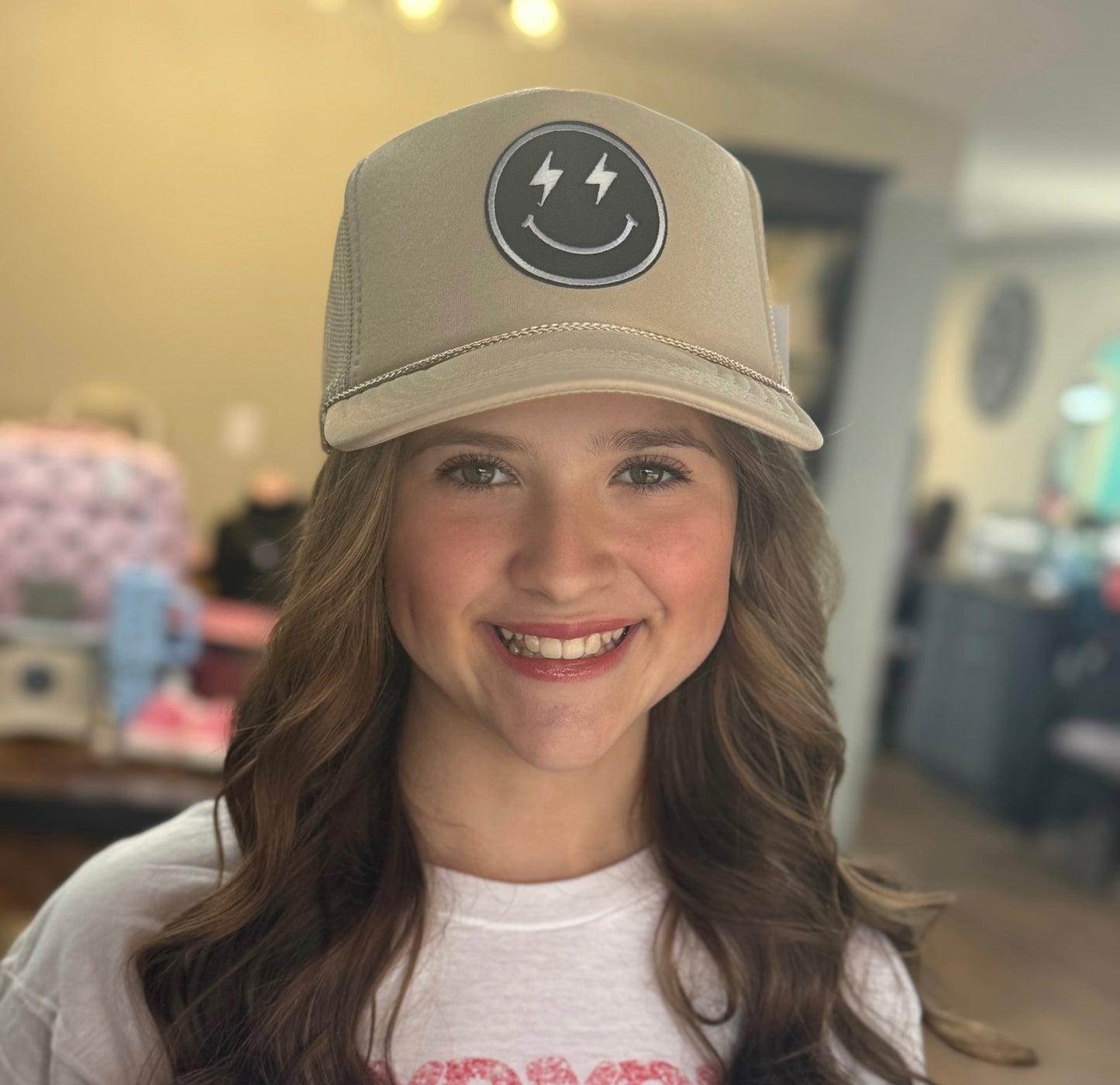 Black Lightning Happy Face Trucker Hat