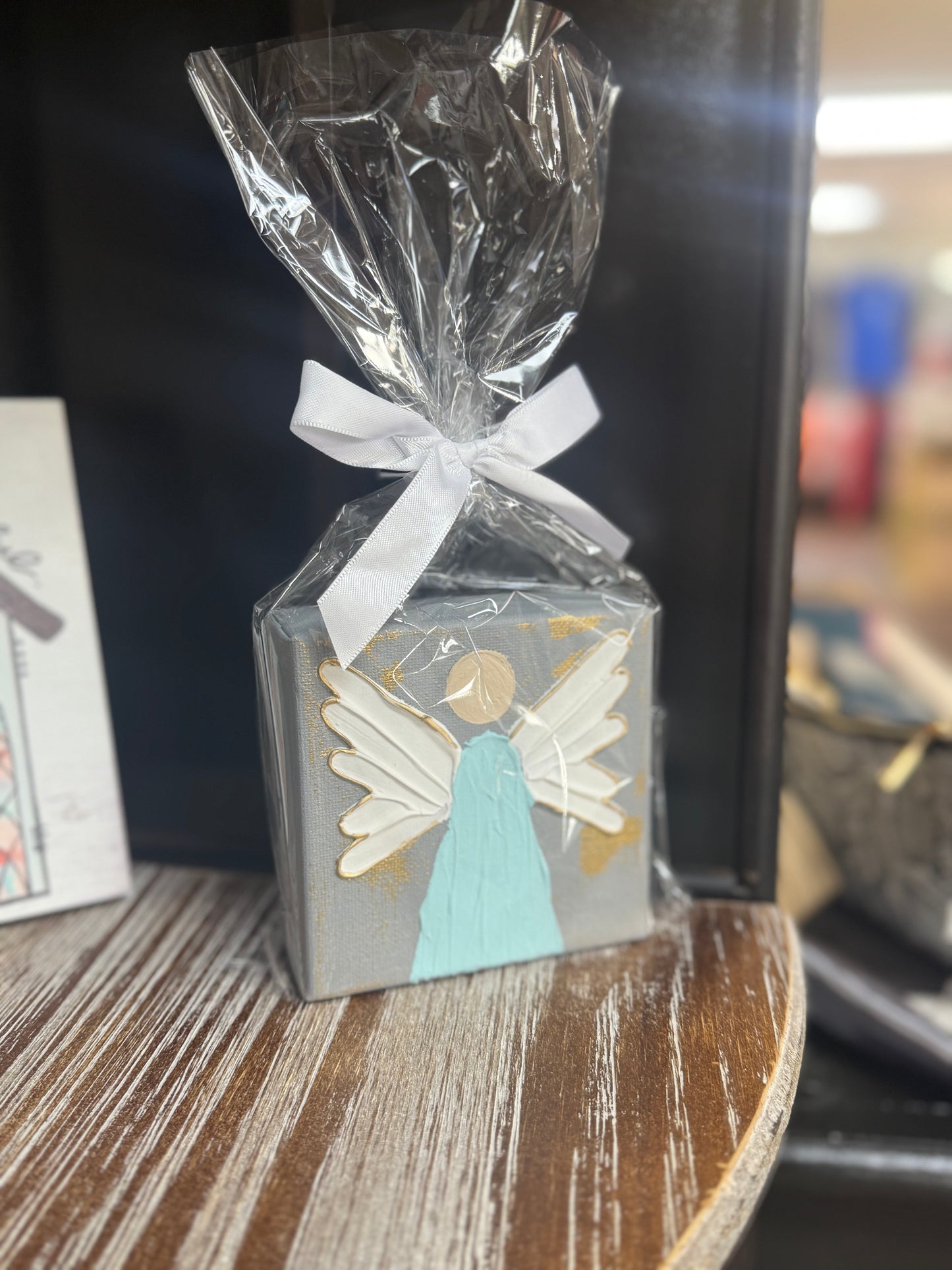 Hand-Painted Textured Angel-Gray w/ Teal Dress