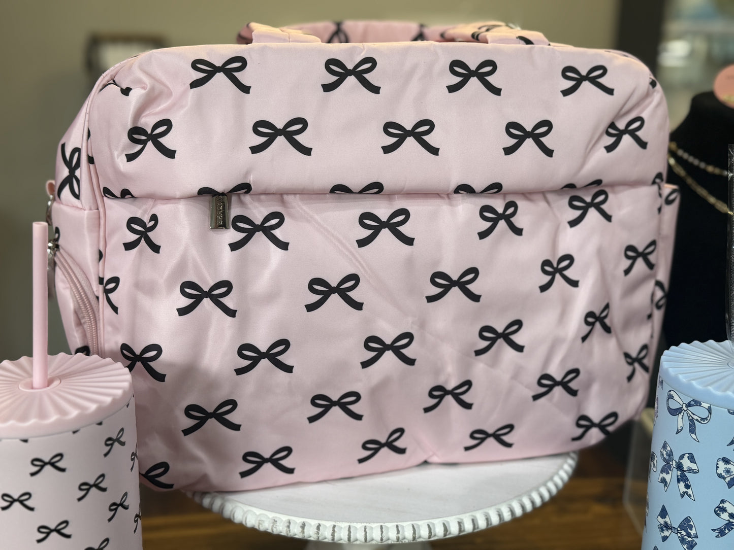 Black & Pink Mini Bows Weekender Duffle