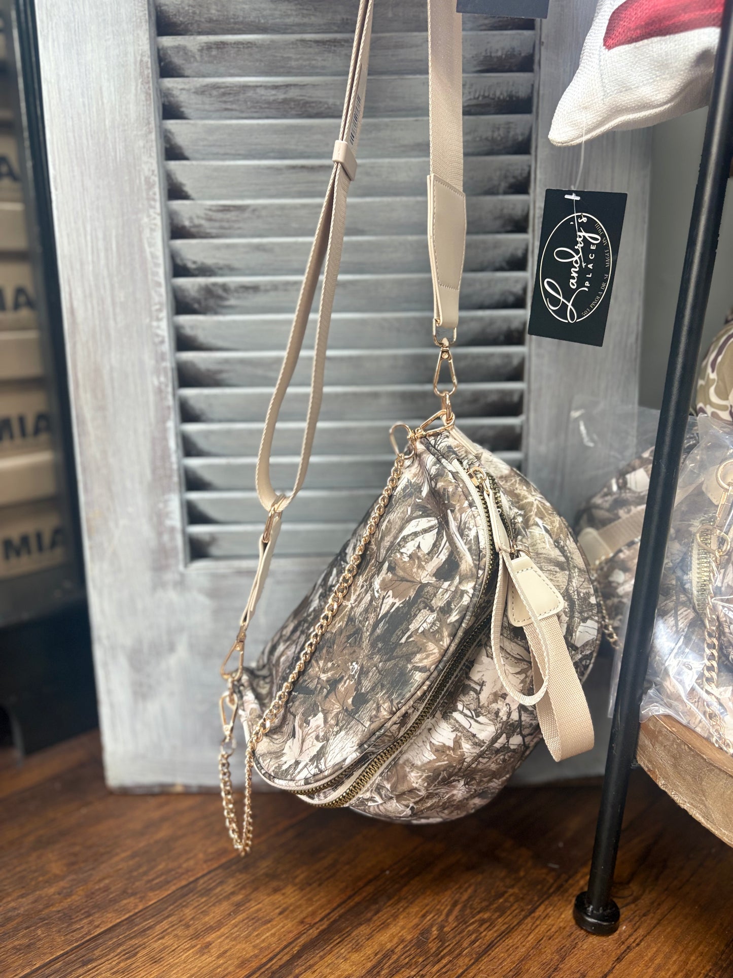 Dark Camo Double Zipper Crossbody Bag