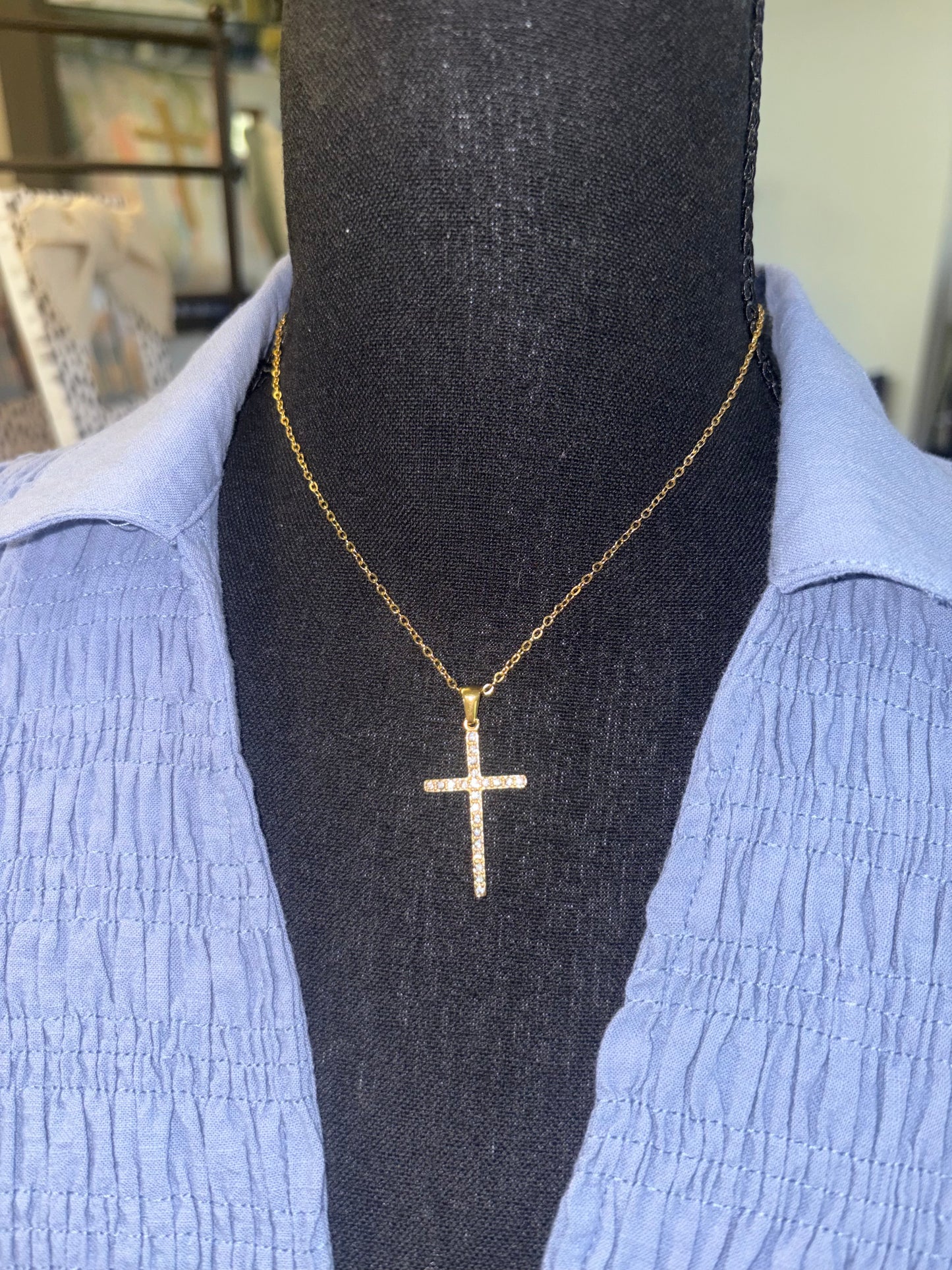 Pave Cross Necklace-18k Gold Plated Non-tarnish
