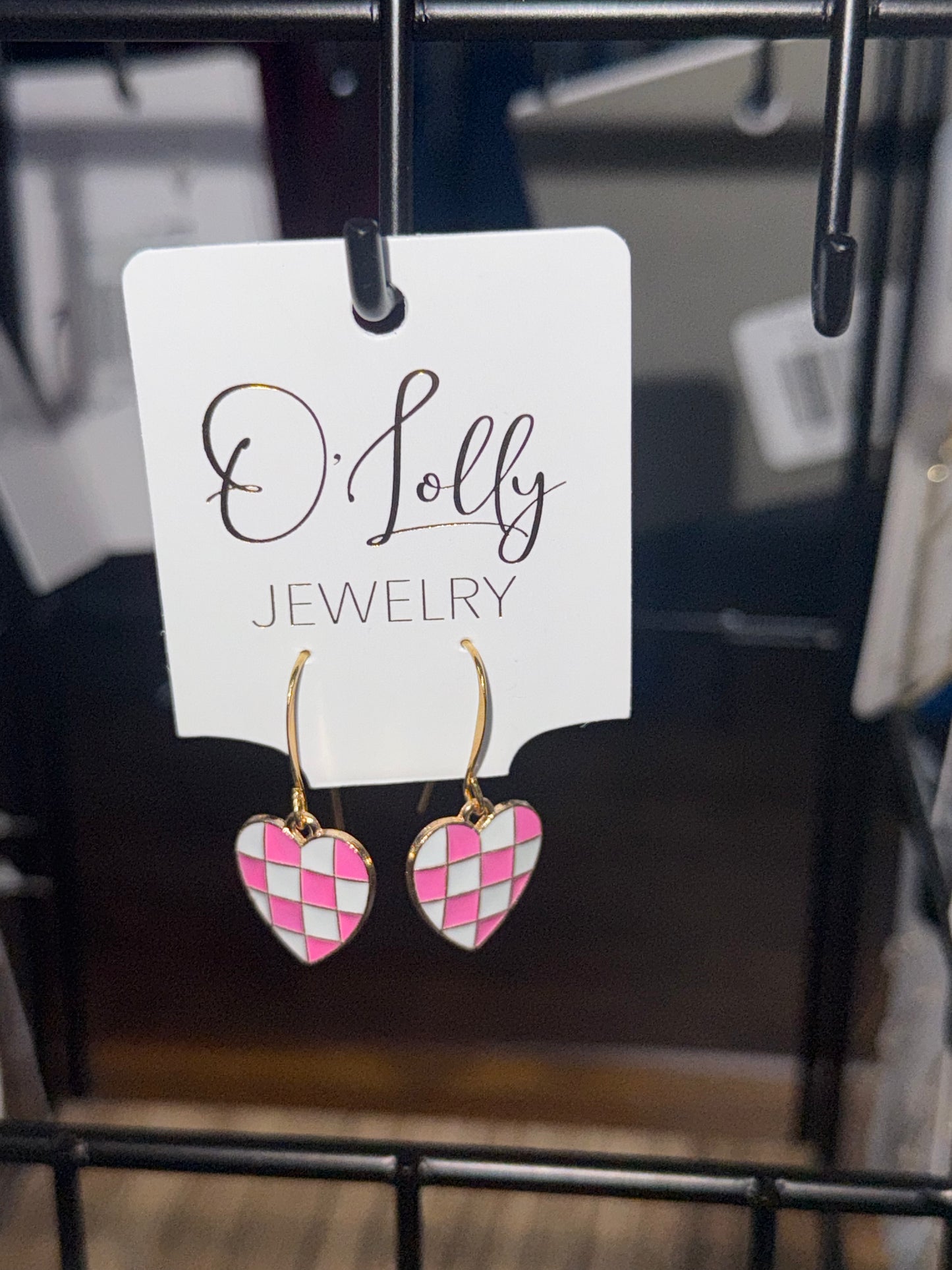 O'Lolly Mini Checkered Heart Earrings