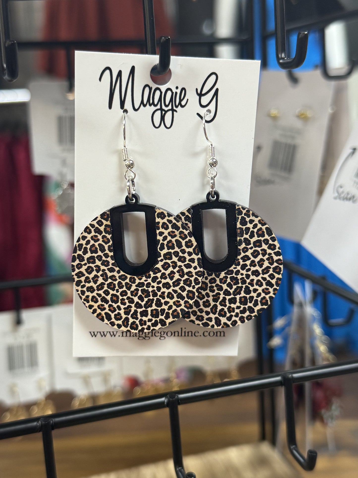 Round Black & Leopard Earring