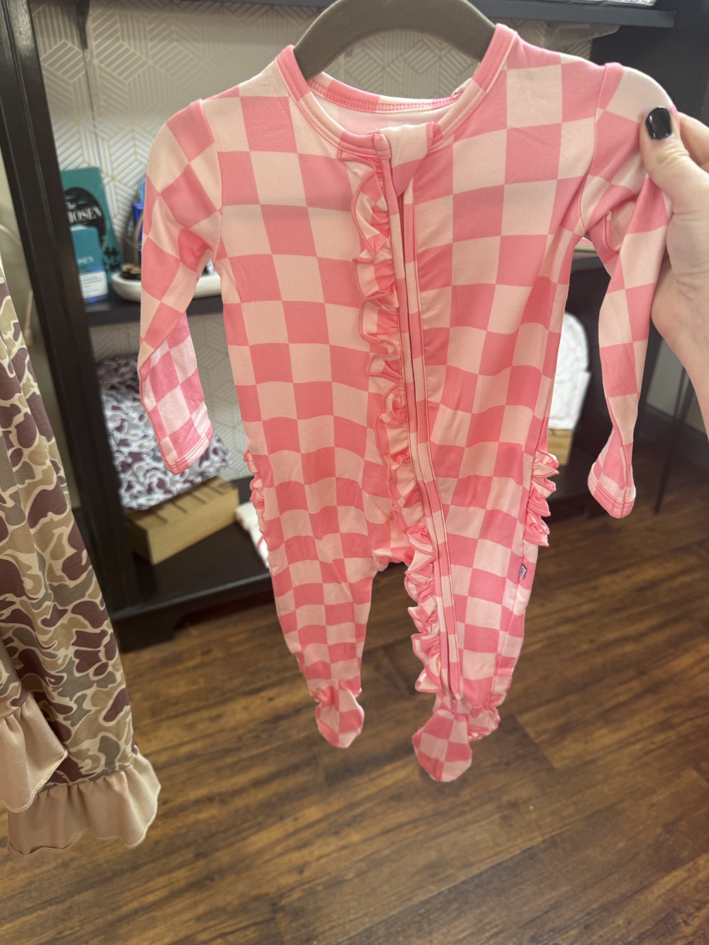 Girls Checkered Pink Onesie