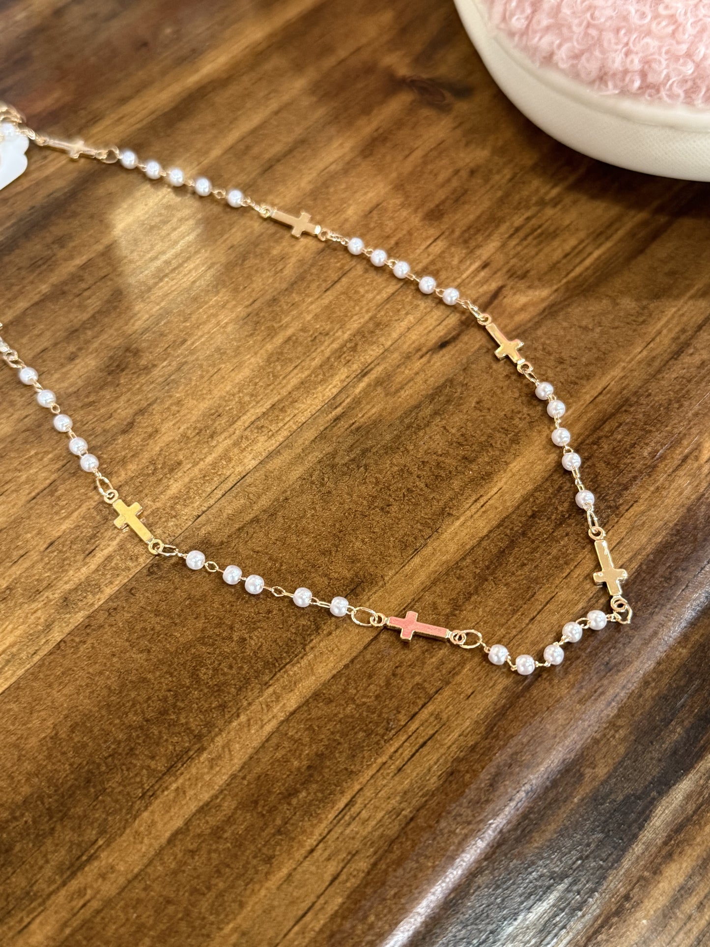Cheryl Pearl and Cross Necklace