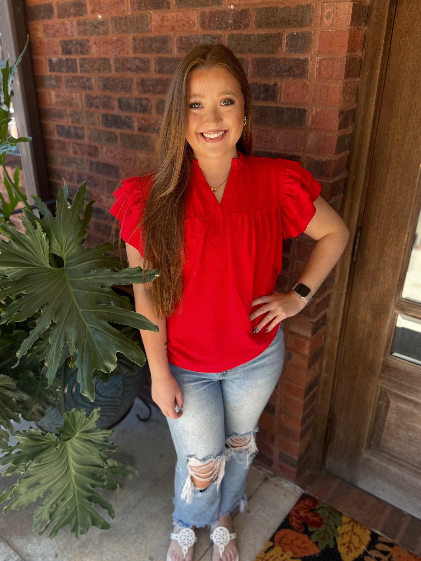 Game Day Airflow Ruffle Sleeve Blouse