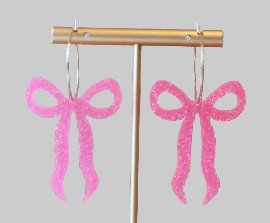 Pink Glitter Bow Drop Earrings
