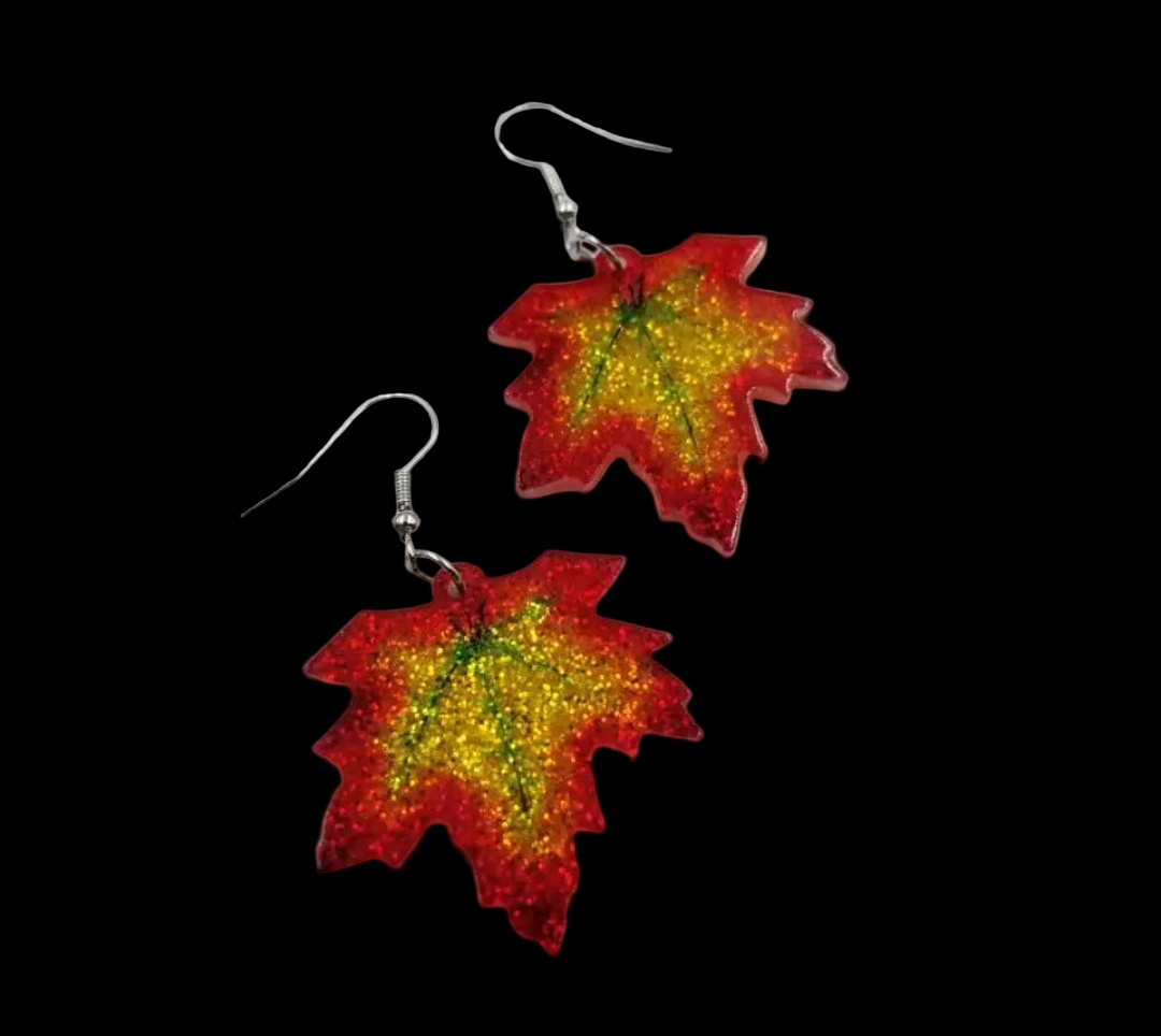 Maple Leaf Glitter Acrylic Earrings