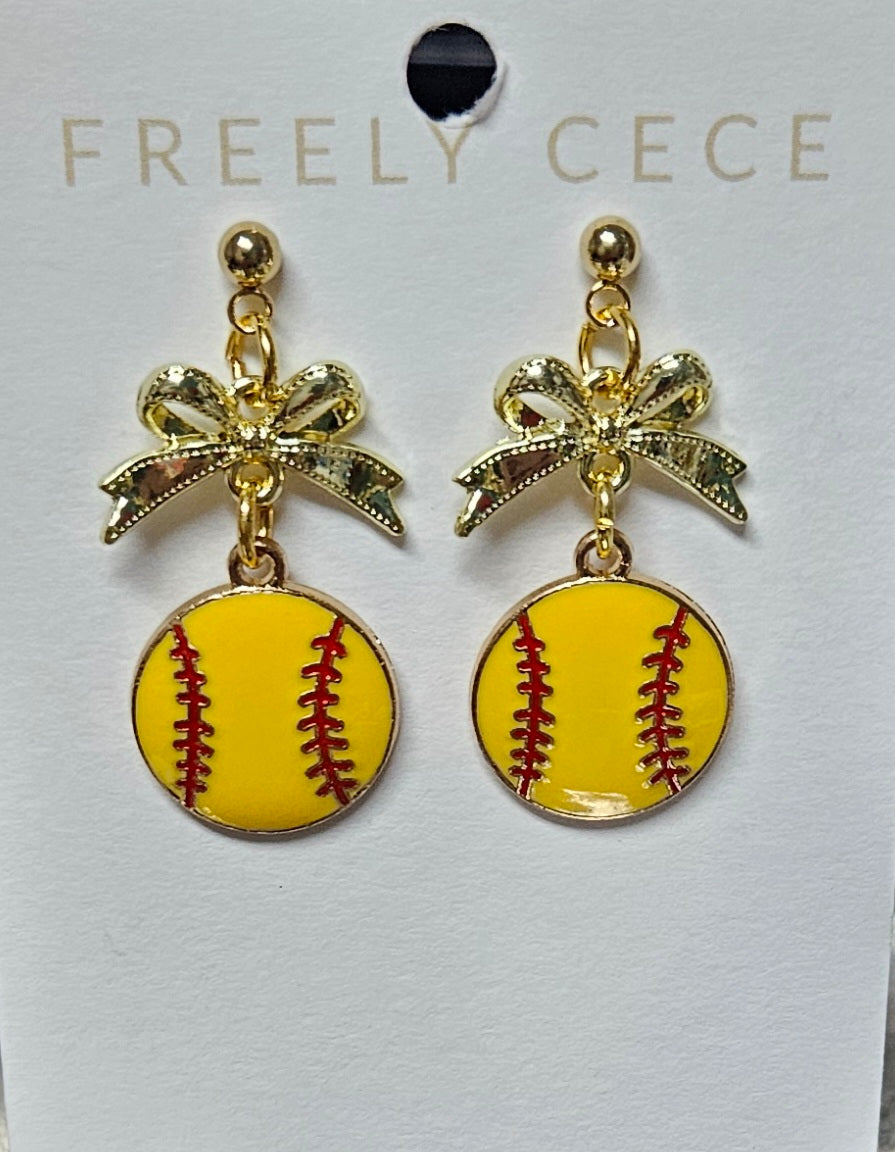 Trendy Bow Softball Earrings