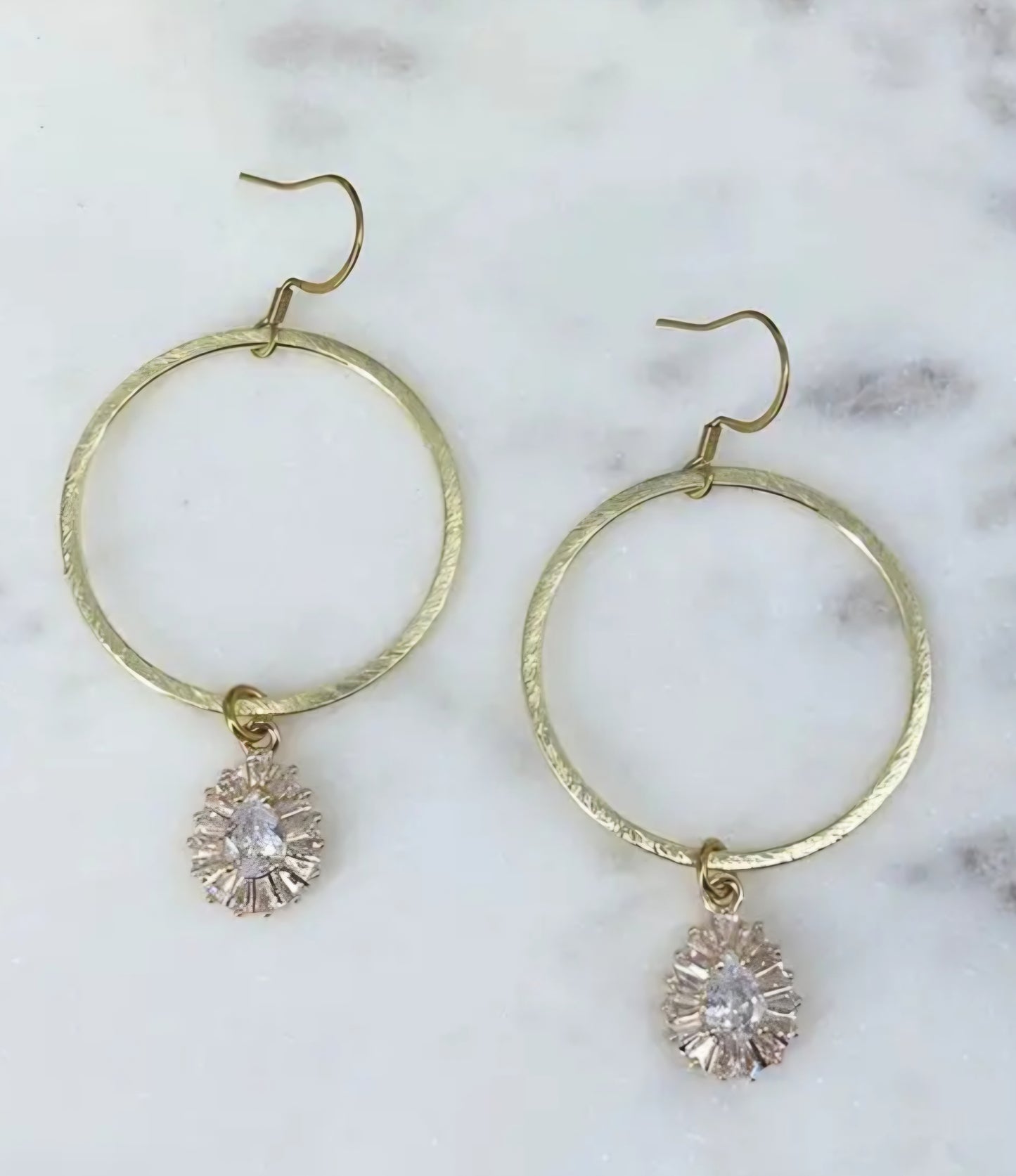 Golden Halo CZ Teardrop Hoop Earrings