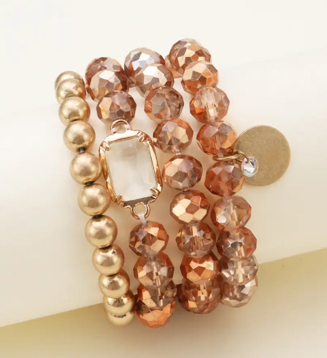 Multi Crystal Coin Charm Bracelet Set