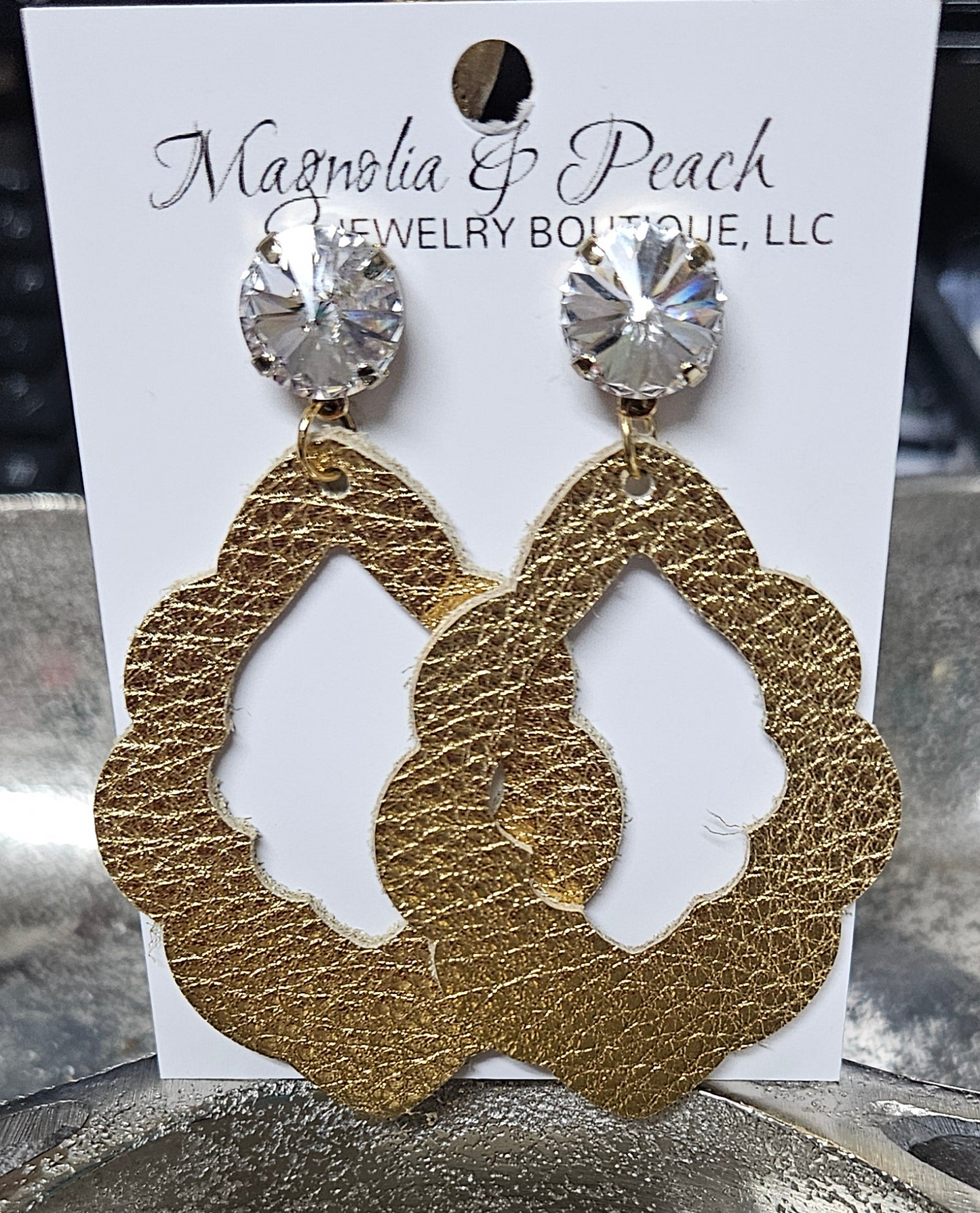 Crystal and Genuine Leather Earrings