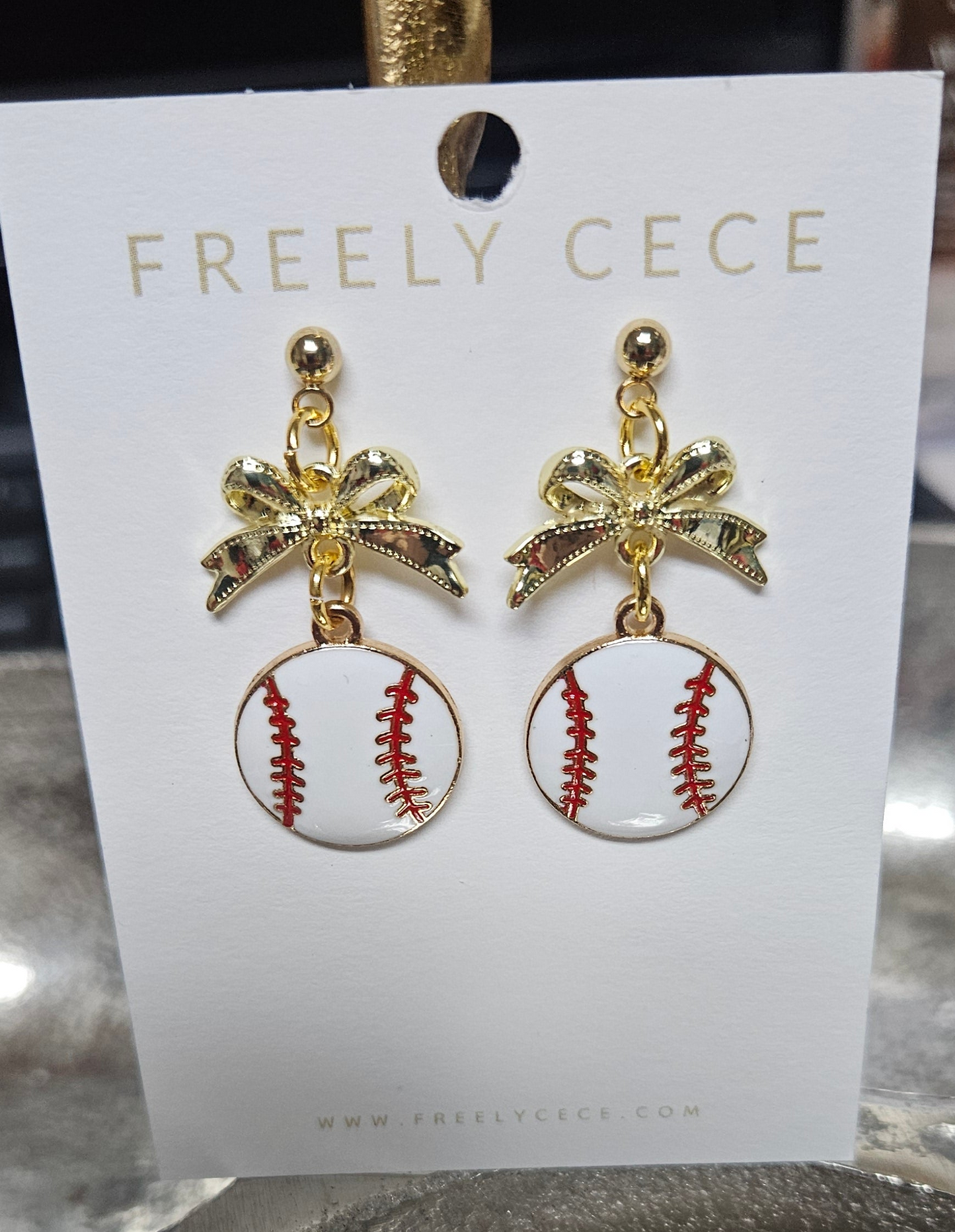 Trendy Bow Sporty Baseball Earrings