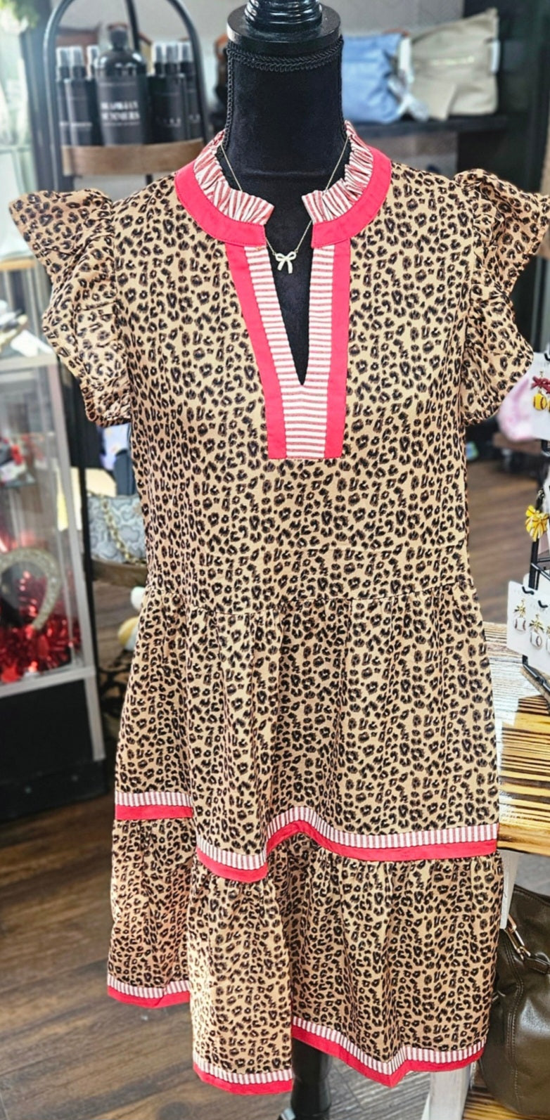 Plus Leopard Printed Tiered Dress