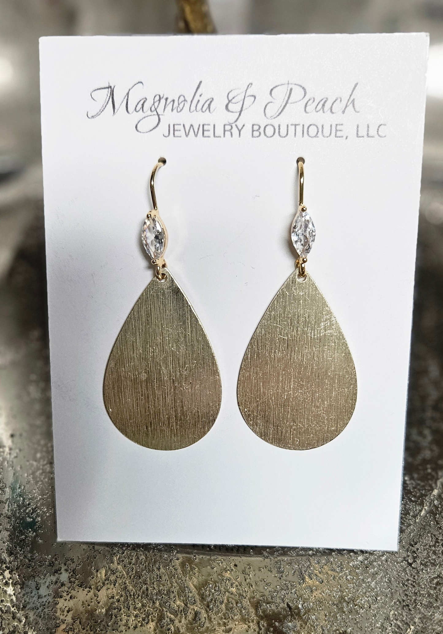 Cz & Brushed Gold Pendant Earrings