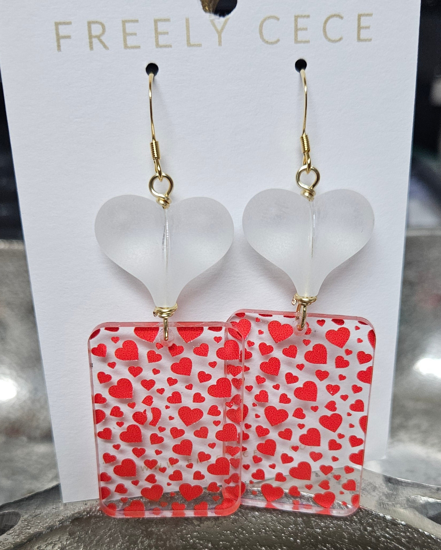 Acrylic Red Heart Earrings