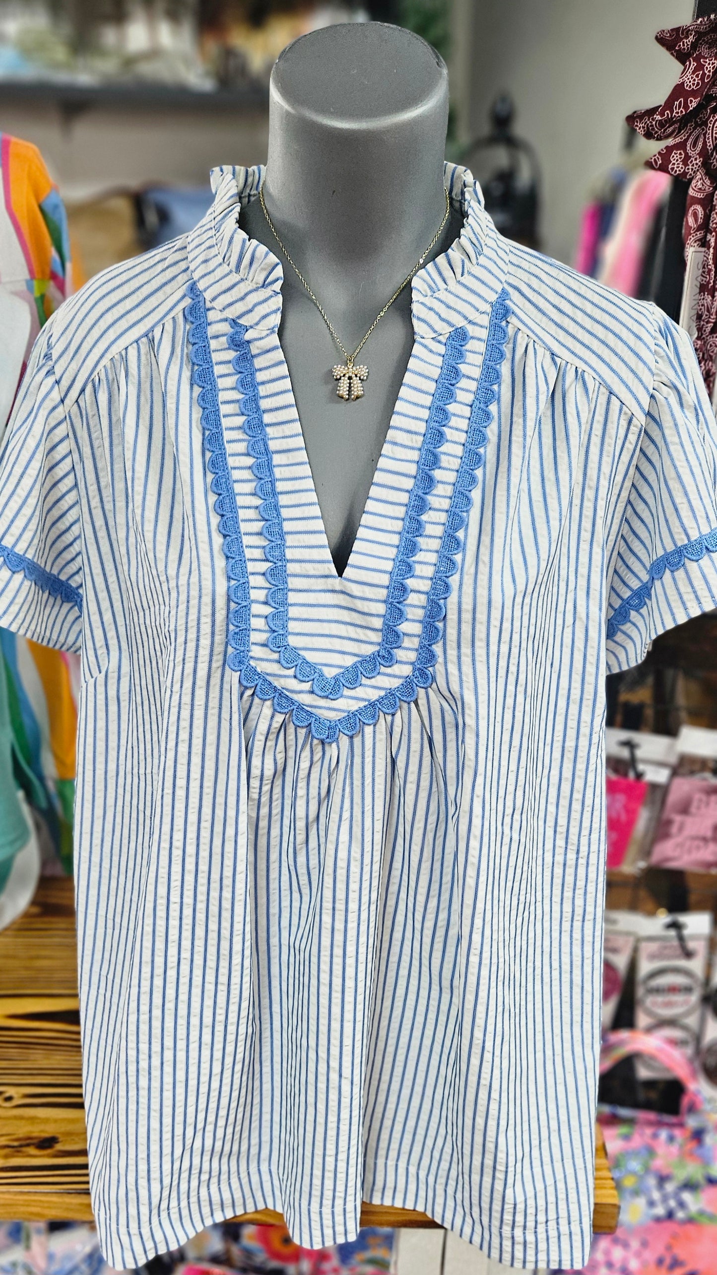 Striped Flutter Sleeve Top