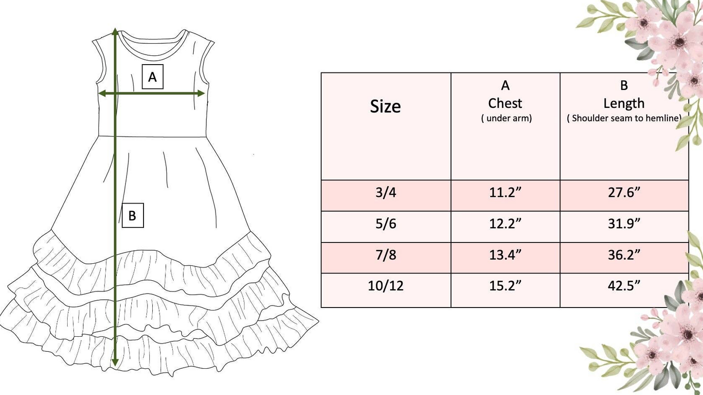Girls 3 Tiered Pink Green Tropical Spring Ruffles Dress
