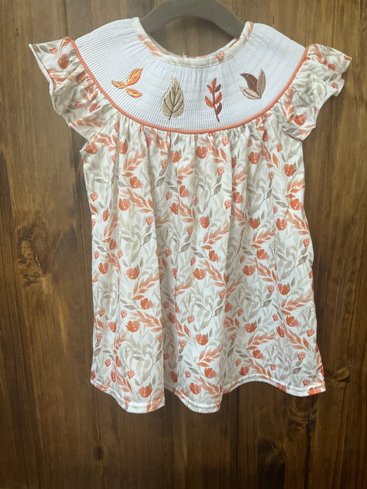 Fall Leaves Embroidery Smocked Dress