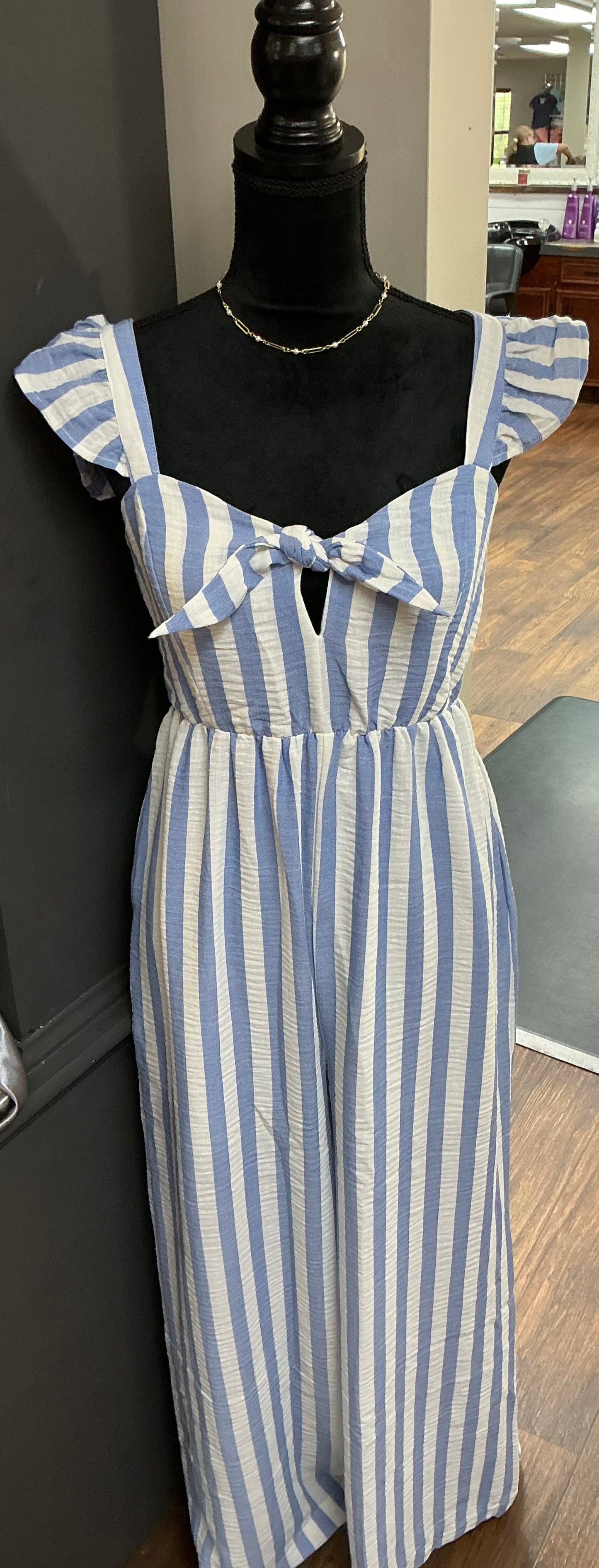 Stripe Cotton Gauze Wide Leg Culotte Jumpsuit