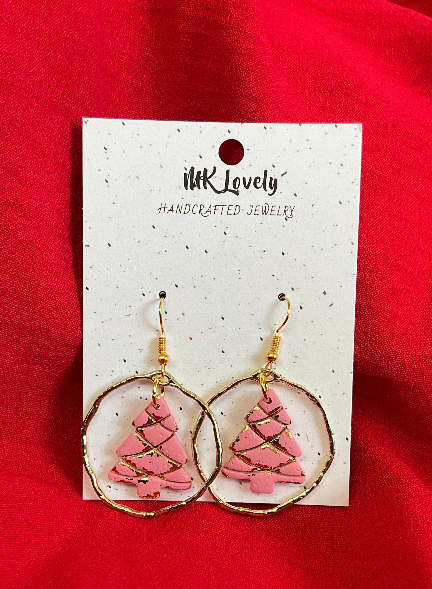 Gold foiled Christmas tree dangle earrings