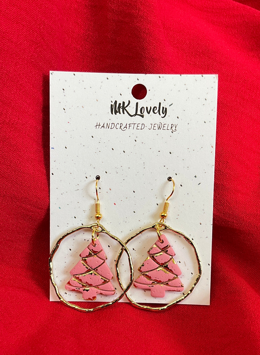 Gold foiled Christmas tree dangle earrings