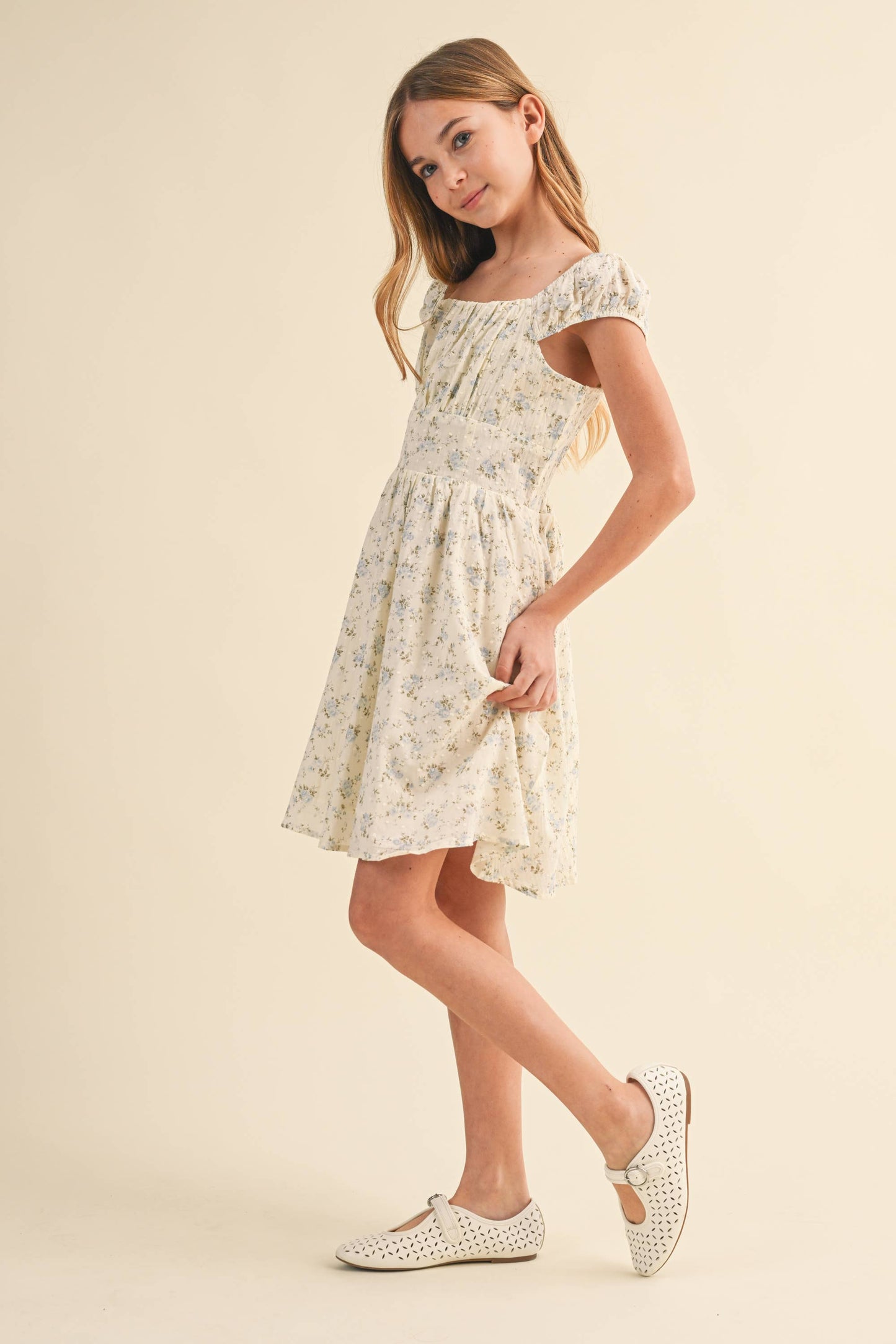 Tween Girls Ruched Shoulder Mini Dress