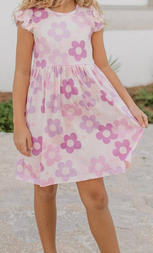 Girls Claire Lavender Retro Flower Spring Summer Twirl Dress