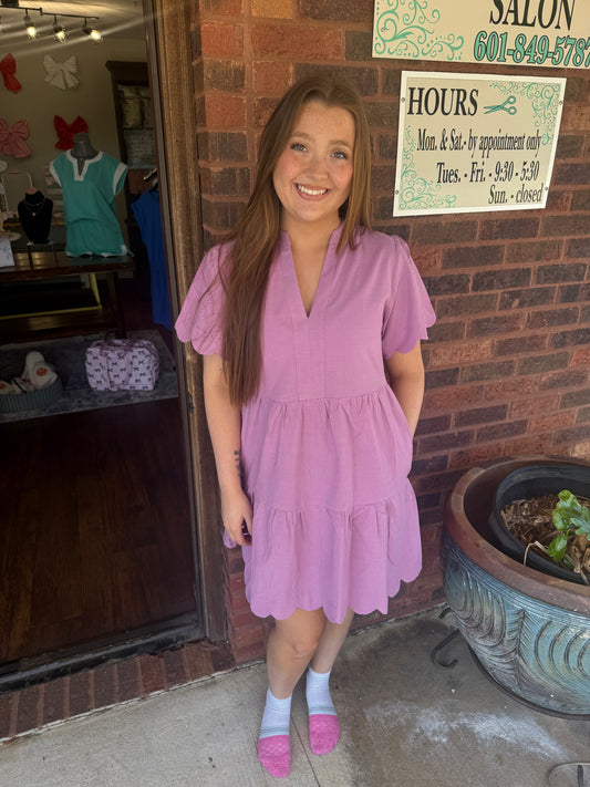 Short Sleeve Scallop Dress