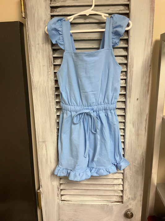 Girls Ruffle romper ocean blue tied waist