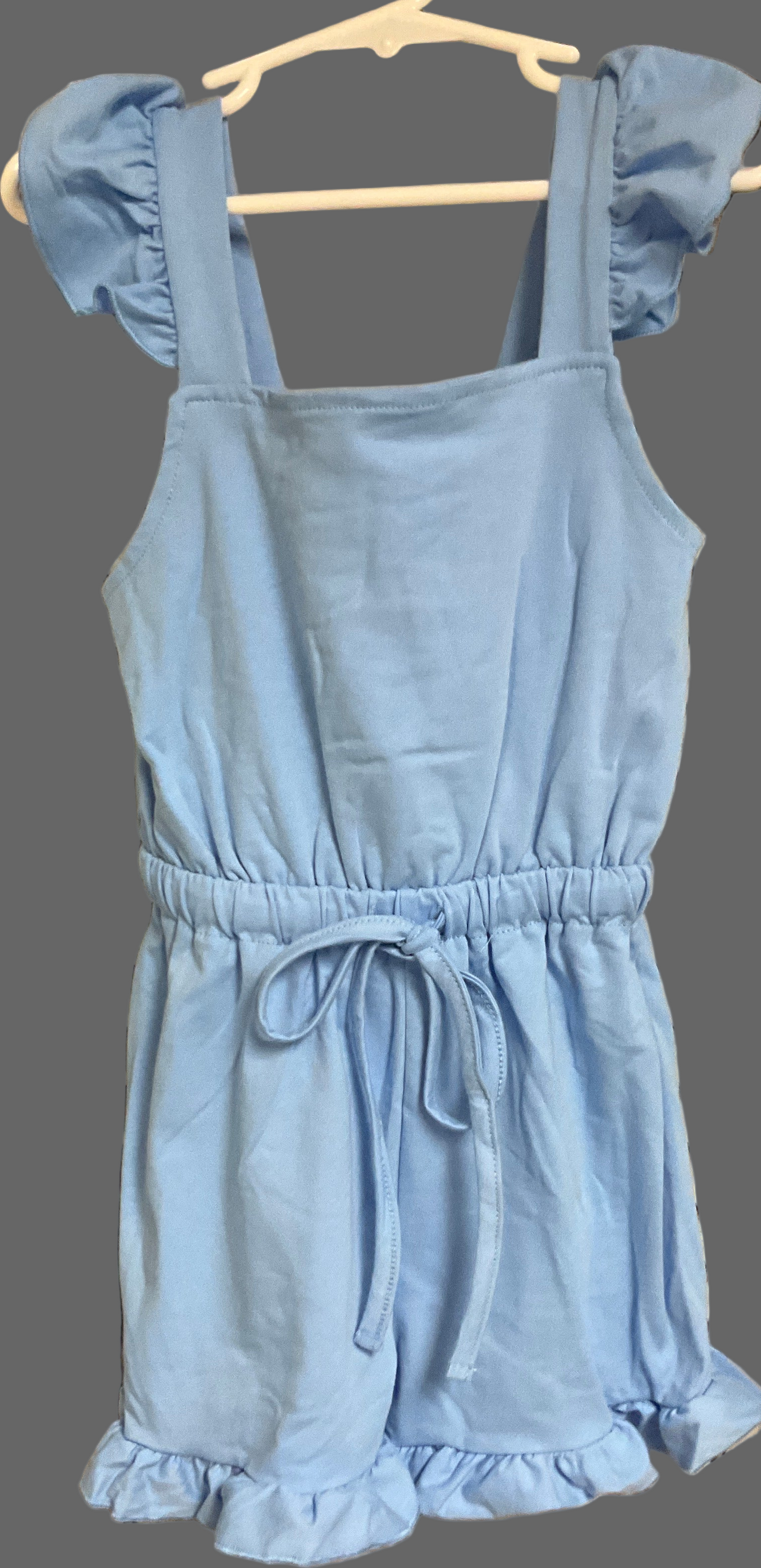 Girl's Ruffle Romper- Ocean Blue Tied Waist